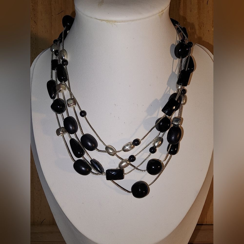 Anne Klein  Black and Silver Beaded Necklace 15" 2.5" Extender
